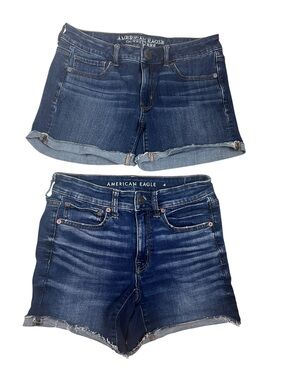 Lot of 2: American Eagle Outfitters Blue Denim Cutoff Midi Shorts - Women's 6